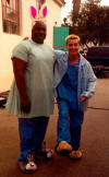 Lance and Lonnie, one of *NSYNC's bodyguards, on the set of "I Drive Myself Crazy". (1998)