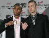 Pharrell Williams & Justin Timberlake pose for photographers as they arrive for the MTV Video Music Awards at New York's Radio City Music Hall. (August 28, 2003)